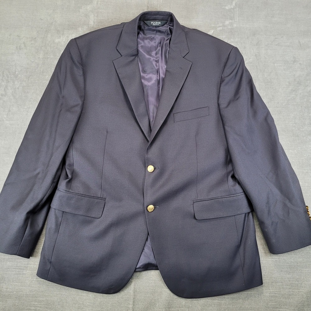Jos A Bank Signature Blazer Mens 42 Short Black Brass Buttons Wool Sport Coat